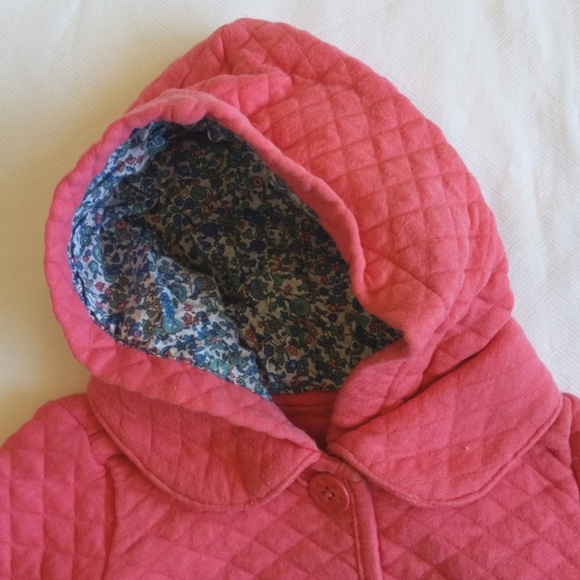 joe fresh coral pink quilted jacket with floral lined hood 12-18 month baby girl - Picture 5 of 10